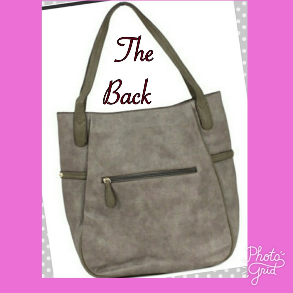 TWO TONE GREY TOTE TOP ZIP CLOSURE TOTE / EXTRA STRAP INCLUDED - Picture 4 of 6